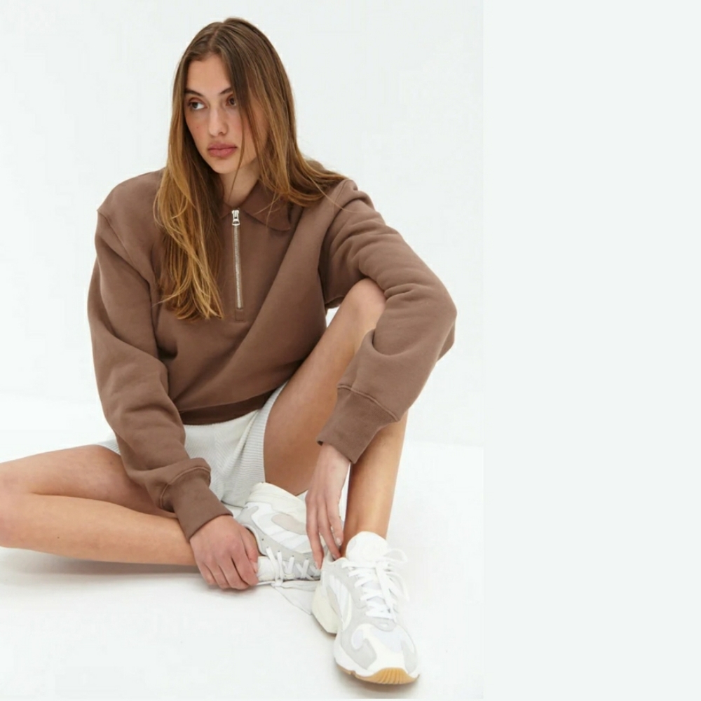 Style Addict Half Zip Sweater Sweatshirt - Chocolate M
